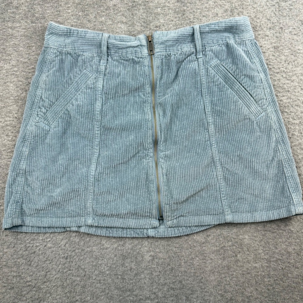 American Eagle A-Line Skirt Women's 10 Blue Corduroy High Rise Zip Front Mini